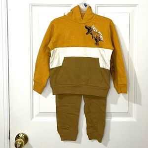 Alex & Jack Boys Yellow Cotton Dinosaur Hoodie Pants Outfit Set Size 2T New W/t